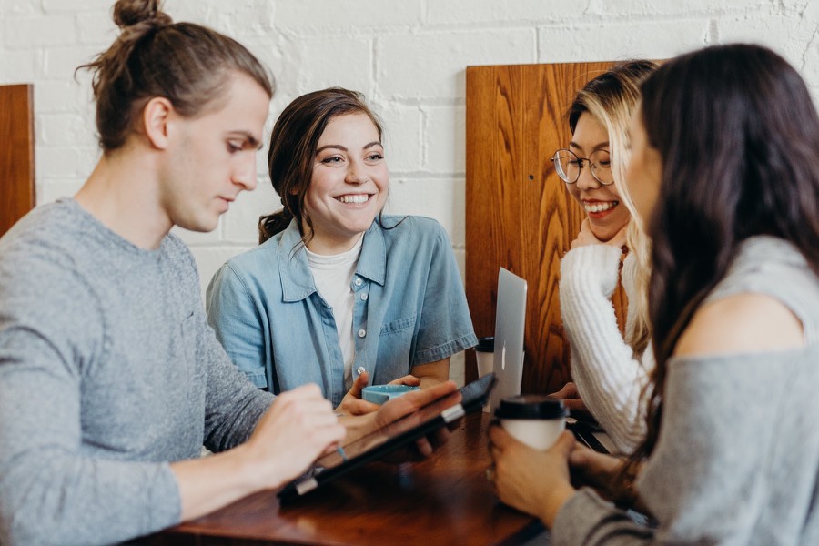 Students at work together. The Chamber uses this image to mark its young professional membership.