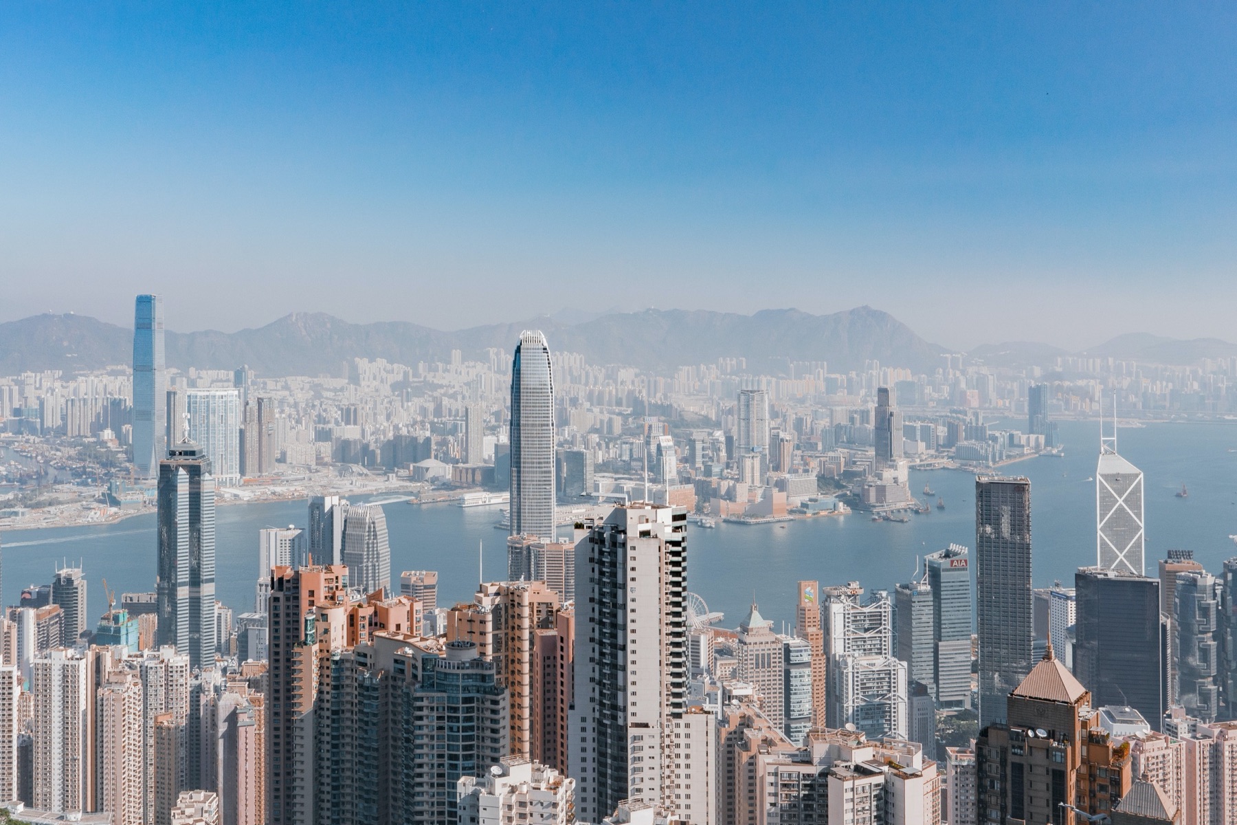 Hong Kong from the Peak, the harbour beyond Central
